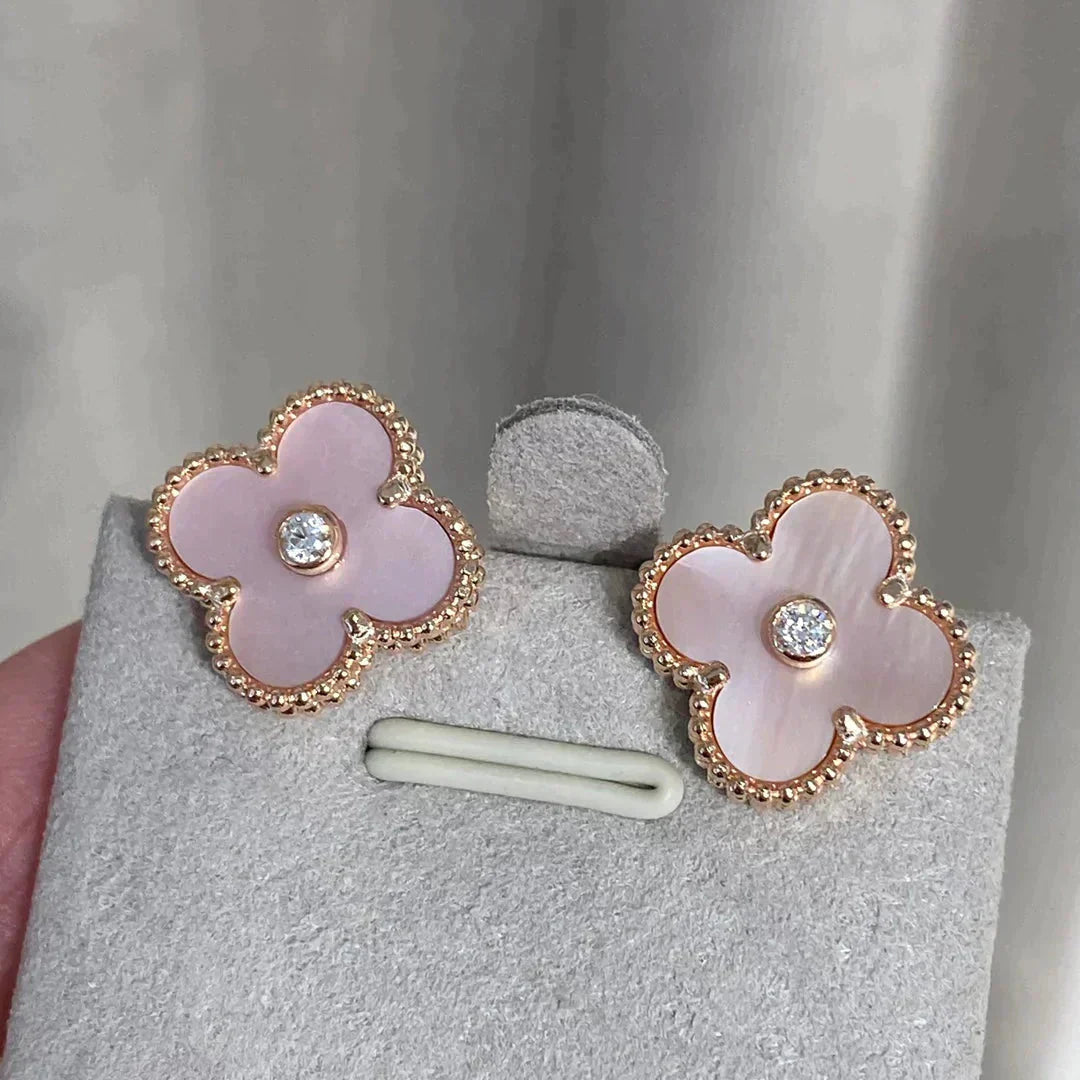 ¡®Imperial¡¯CLOVER MEDIUM 1 MOTIFS  PINK MOP DIAMOND EARRINGS