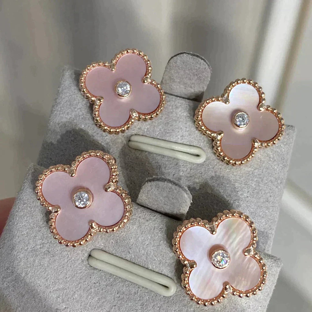 ¡®Imperial¡¯CLOVER MEDIUM 1 MOTIFS  PINK MOP DIAMOND EARRINGS