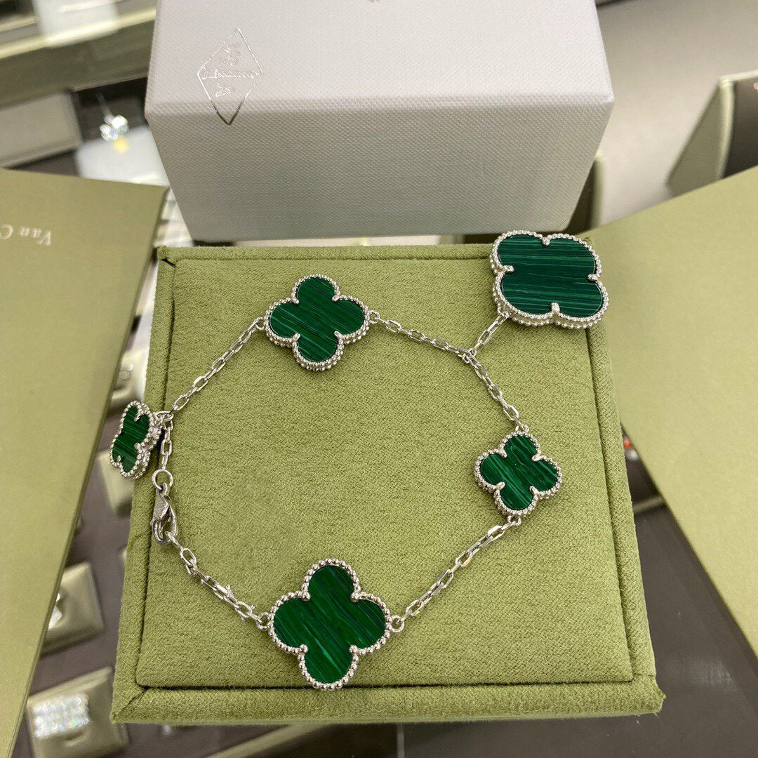 ¡®Imperial¡¯CLOVER 5 MOTIFS SIVLER MALACHITE BRACELET
