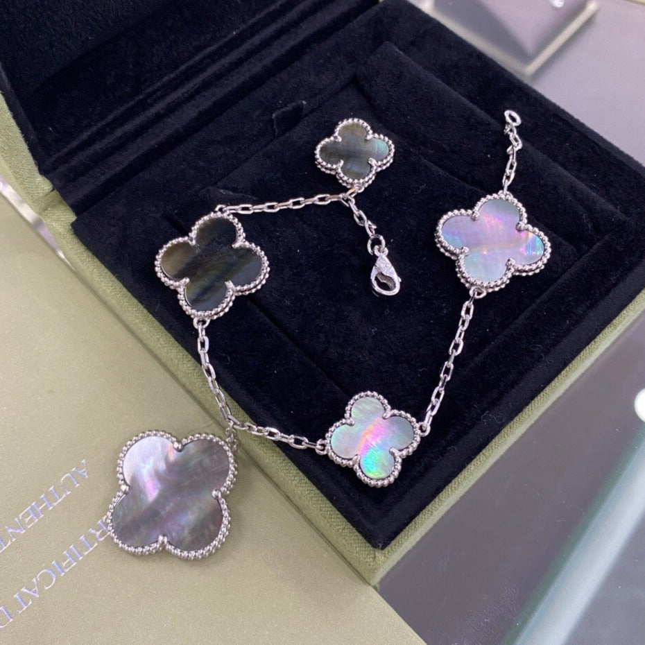 ¡®Imperial¡¯CLOVER 5 MOTIFS SIVLER DARK MOP BRACELET