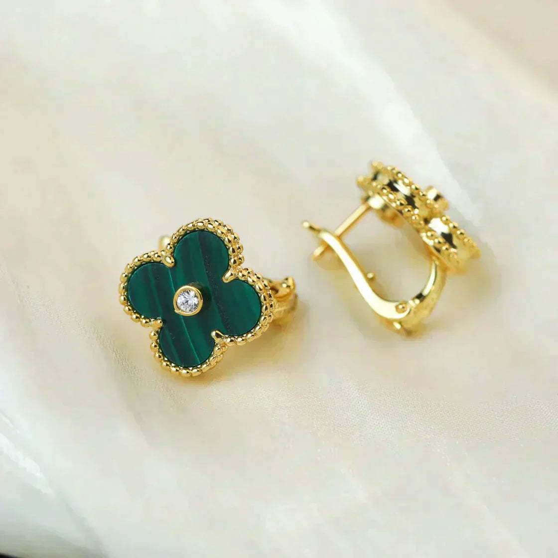 ¡®Imperial¡¯CLOVER MEDIUM 1 MOTIFS MALACHITE DIAMOND EARRINGS