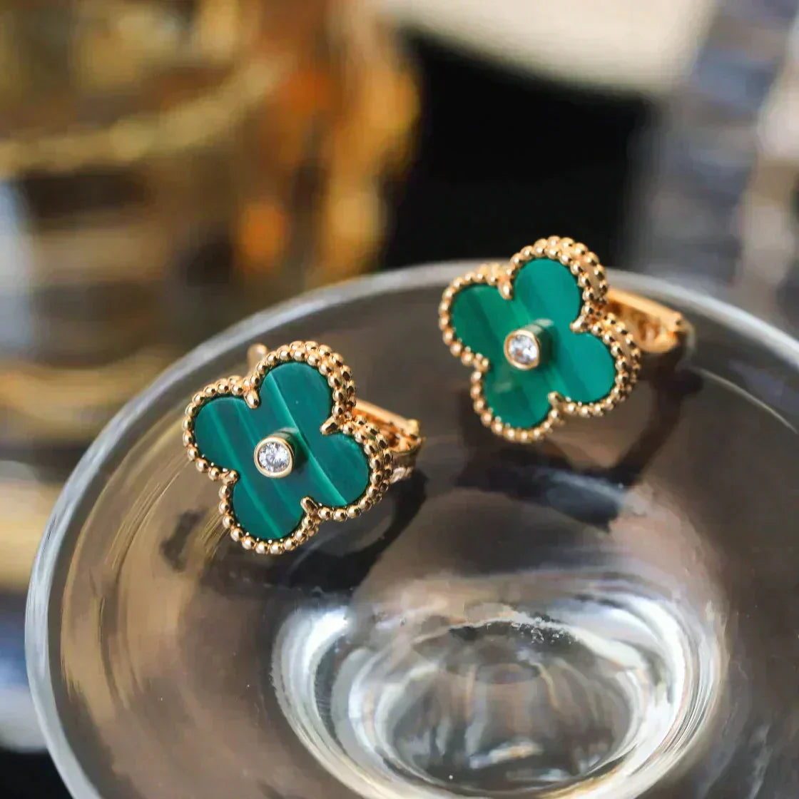 ¡®Imperial¡¯CLOVER MEDIUM 1 MOTIFS MALACHITE DIAMOND EARRINGS