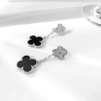¡®Imperial¡¯CLOVER 2 MOTIFS  DIAMOND ONYX EARRINGS SILVER