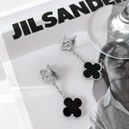 ¡®Imperial¡¯CLOVER 2 MOTIFS  DIAMOND ONYX EARRINGS SILVER