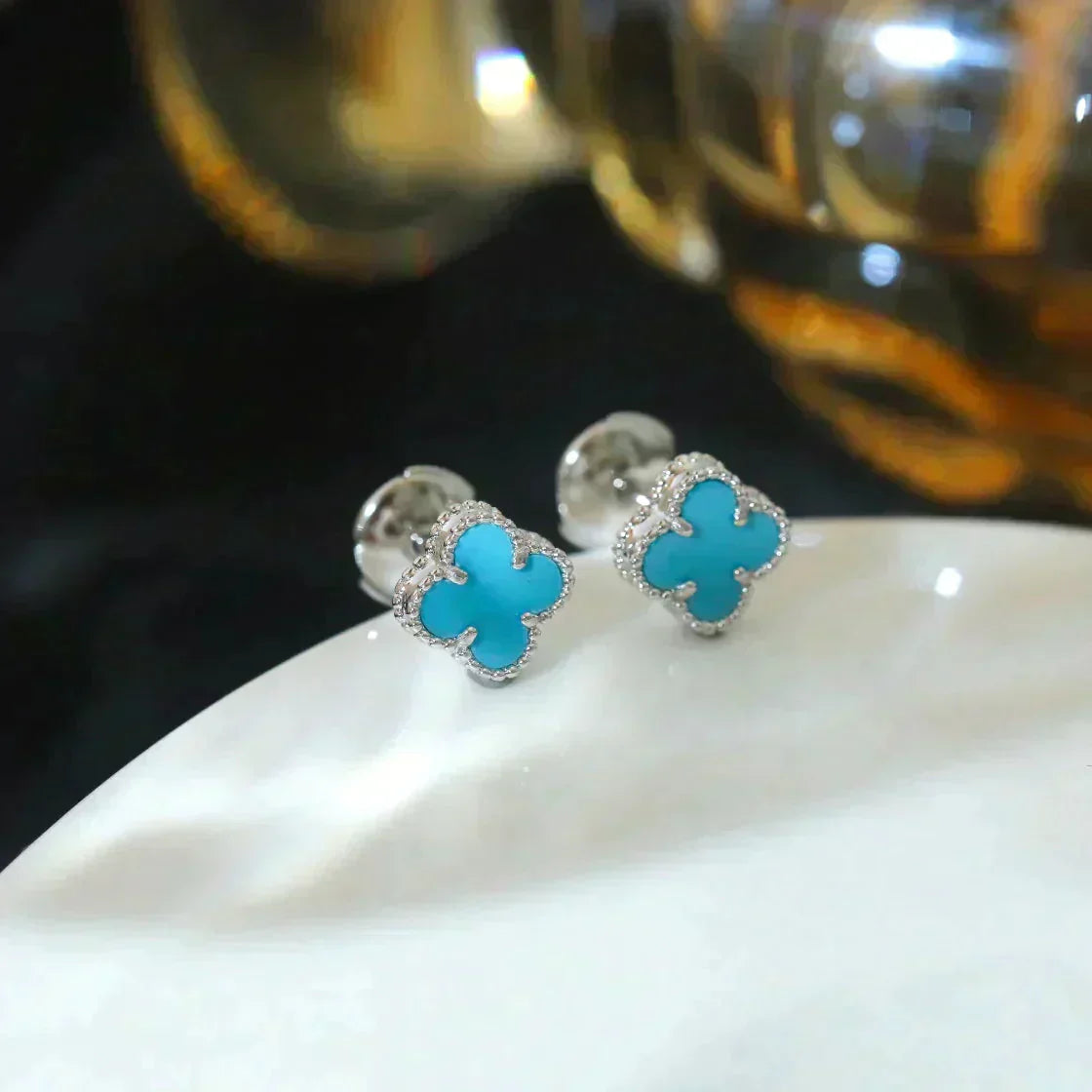 ¡®Imperial¡¯CLOVER MINI 9.5MM ONYX STUD EARRINGS SILVER