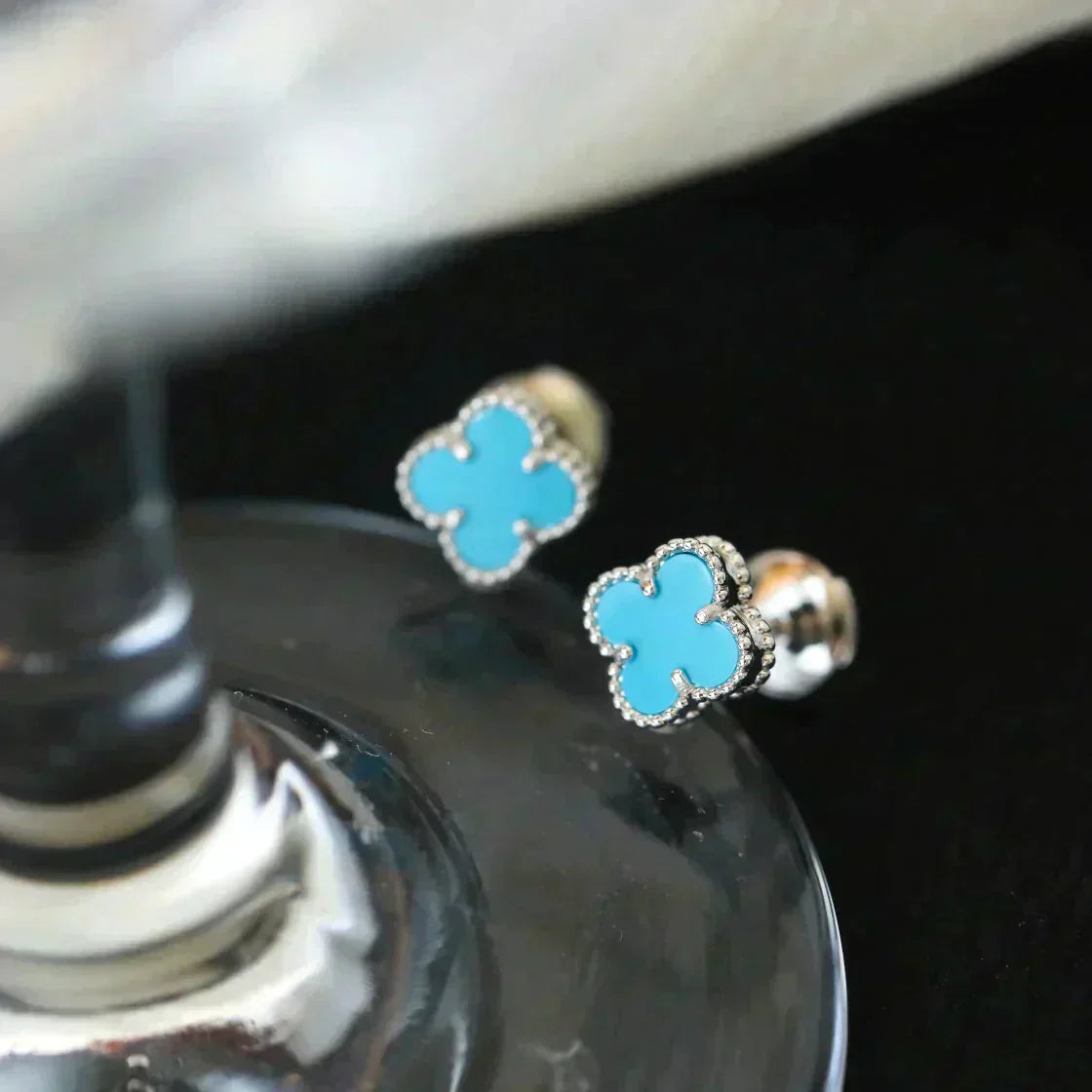 ¡®Imperial¡¯CLOVER MINI 9.5MM ONYX STUD EARRINGS SILVER