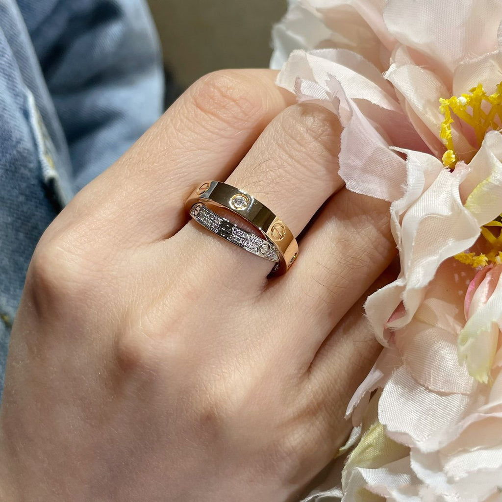 ¡®Imperial¡¯LOVE PINK GOLD SILVER DIAMOND DOUBLE RING
