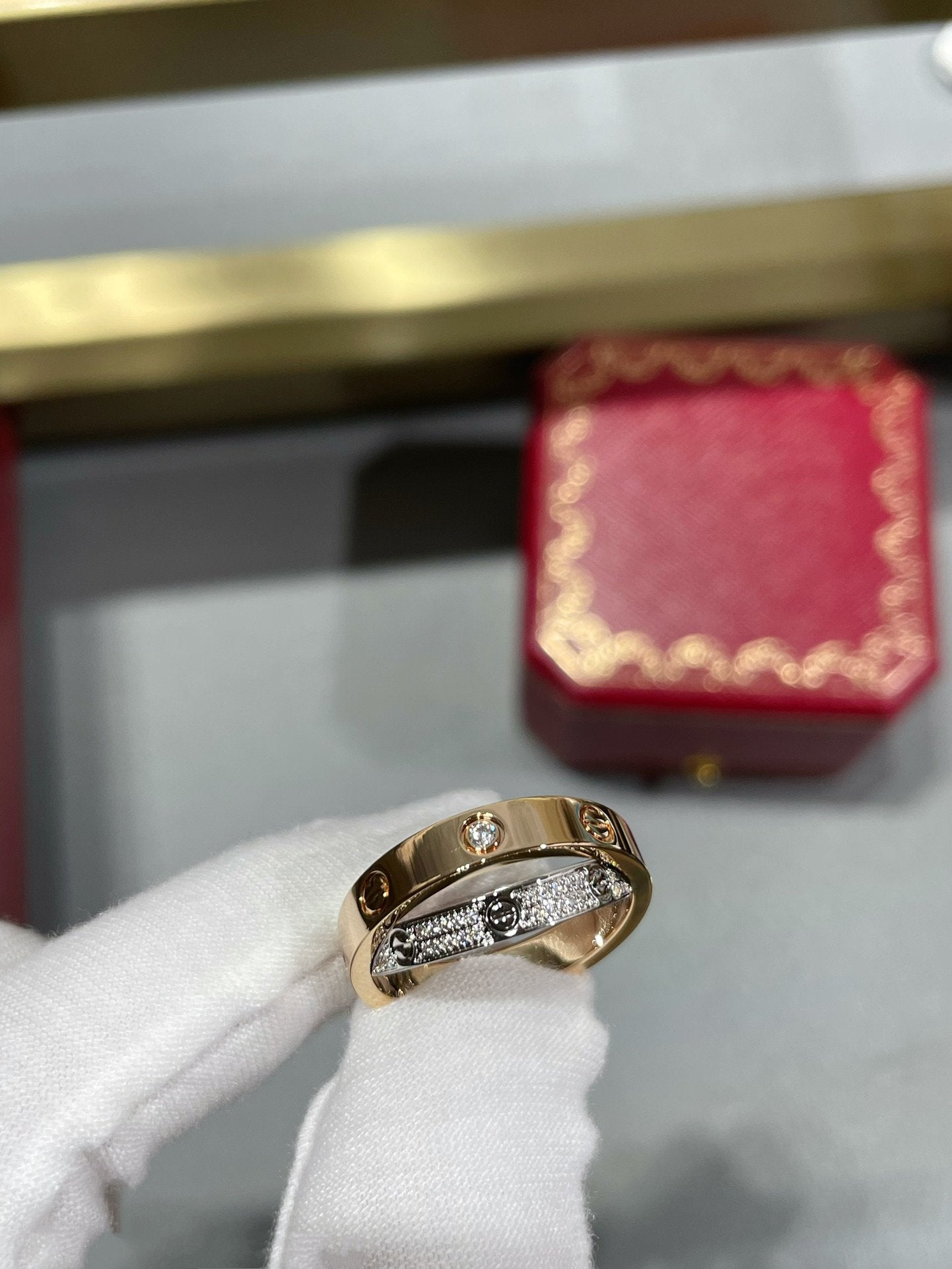 ¡®Imperial¡¯LOVE PINK GOLD SILVER DIAMOND DOUBLE RING