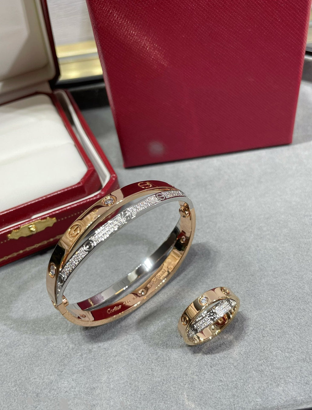 ¡®Imperial¡¯LOVE PINK GOLD SILVER DIAMOND DOUBLE RING