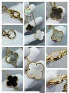 ¡®Imperial¡¯CLOVER 6 MOTIF MOP ONYX GOLD NECKLACE