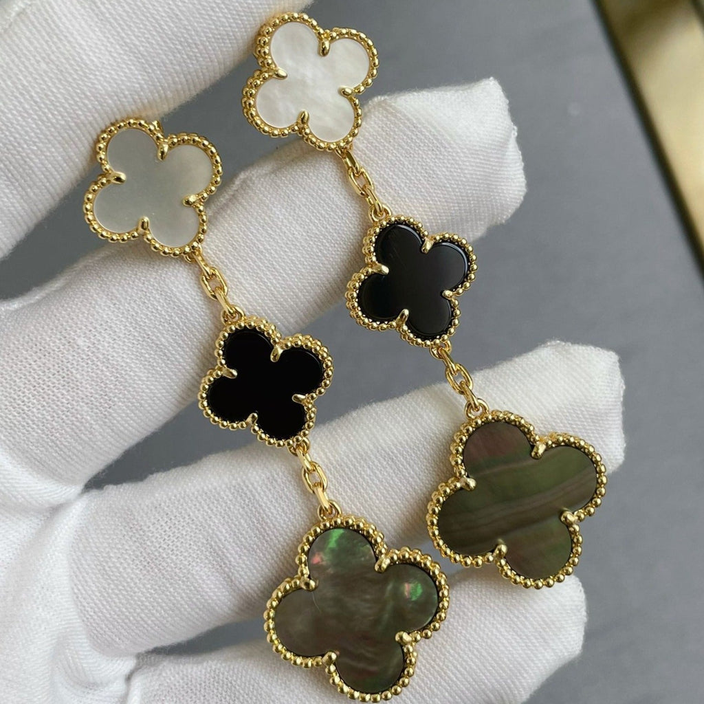 ¡®Imperial¡¯CLOVER 3 MOTIF MOP ONYX DARK MOP PINK GOLD EARRINGS