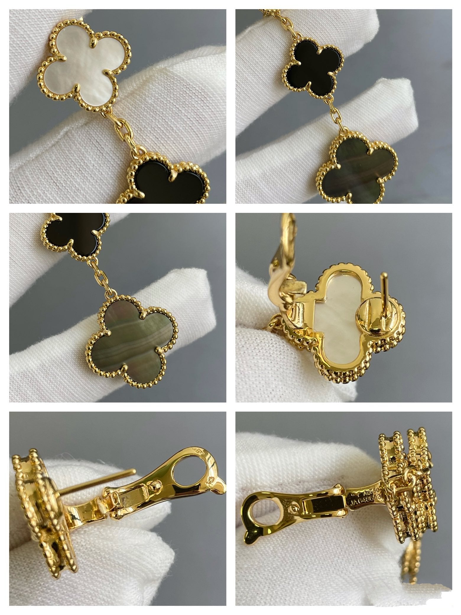 ¡®Imperial¡¯CLOVER 3 MOTIF MOP ONYX DARK MOP PINK GOLD EARRINGS