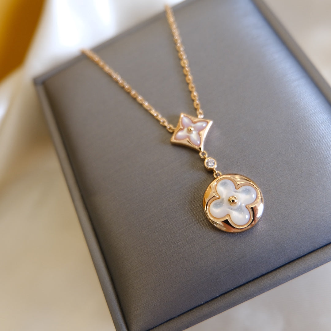 ¡®Imperial¡¯STAR AND SUN WHITE MOP 2 MOTIF PINK GOLD NECKLACE