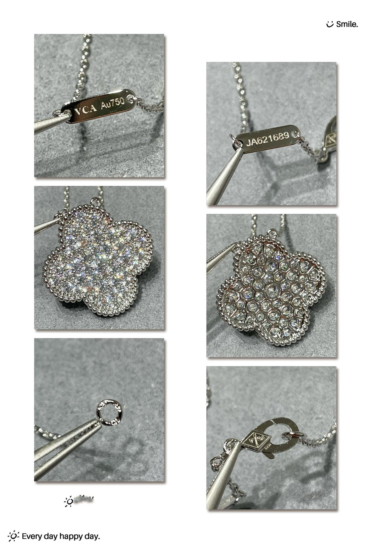 ¡®Imperial¡¯CLOVER 25MM LARGE PENDANT DIAMOND PAVED SILVER NECKLACE