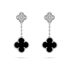 ¡®Imperial¡¯CLOVER 2 MOTIFS  DIAMOND ONYX EARRINGS SILVER