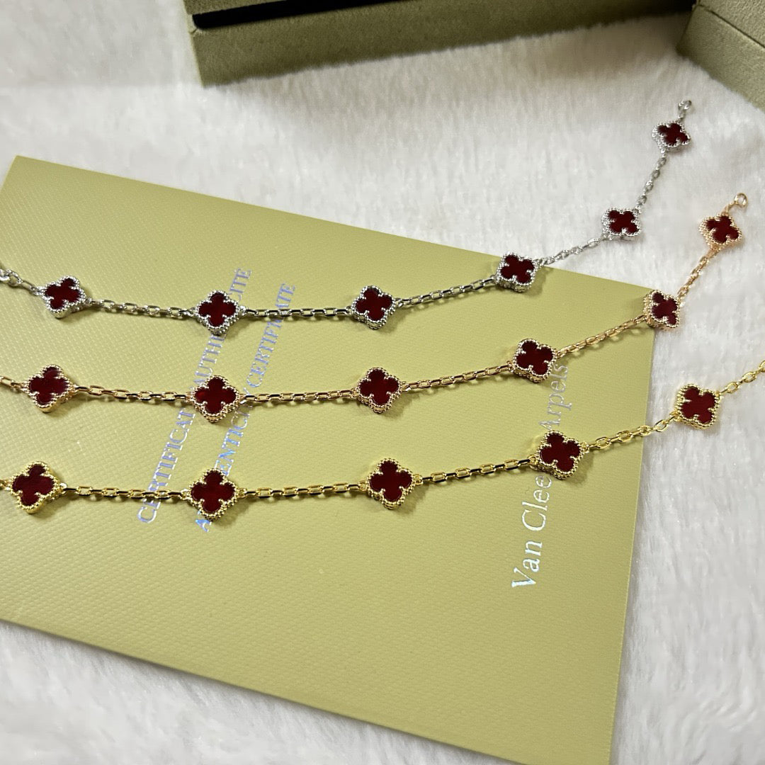 [¡®Imperial¡¯]CLOVER 6 MOTIF RED AGATE BRACELET