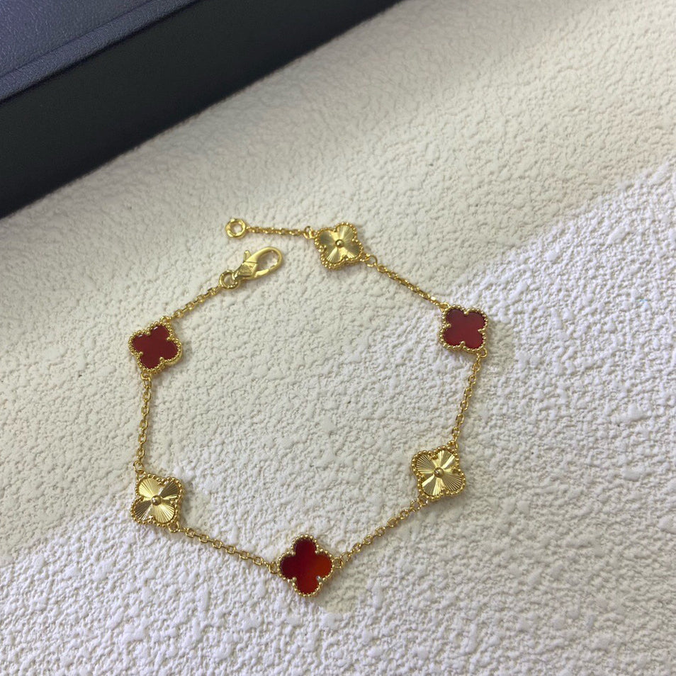 [¡®Imperial¡¯]CLOVER 6 MOTIF RED AGATE LASER BRACELET