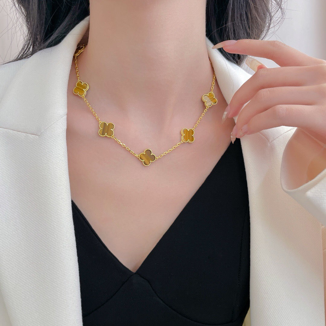 ¡®Imperial¡¯CLOVER 10 MOTIFS TIGER EYE NECKLACE