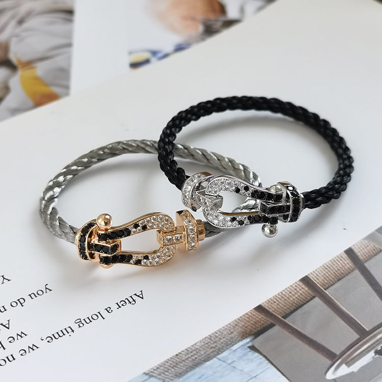 ¡®Imperial¡¯FORCE LARGE HORSESHOE BLACK WHITE DIAMOND BRACELET ROSE GOLD