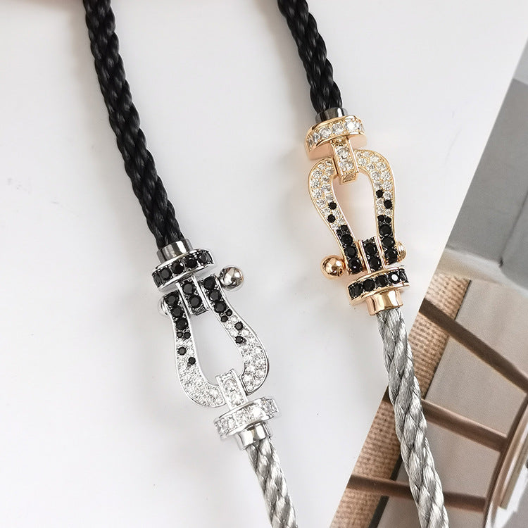 ¡®Imperial¡¯FORCE LARGE HORSESHOE BLACK WHITE DIAMOND BRACELET SILVER