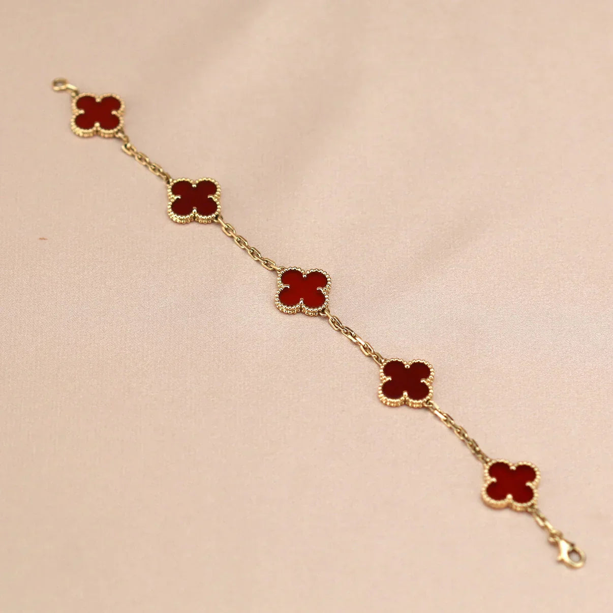 [Imperial]New  CLOVER 5 MOTIF RED CORNELIAN BRACELET COLLECTION