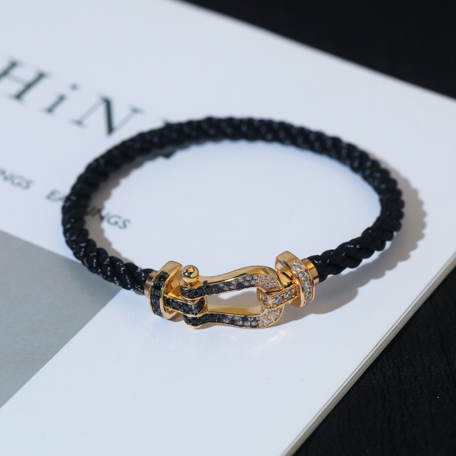 ¡®Imperial¡¯FORCE LARGE HORSESHOE BLACK WHITE DIAMOND BRACELET SILVER