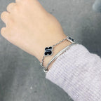 ¡®Imperial¡¯CLOVER 5 MOTIF VEINED ONYX BRACELET SILVER