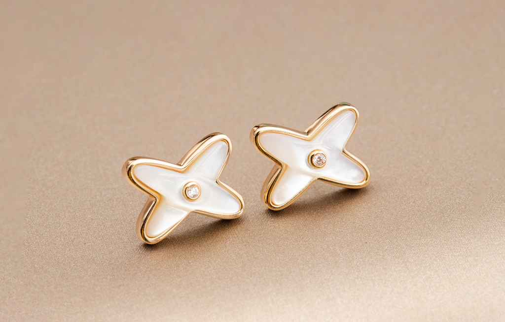 ¡®Imperial¡¯JEUX DE WHITE MOP PINK GOLD DIAMOND EARRINGS