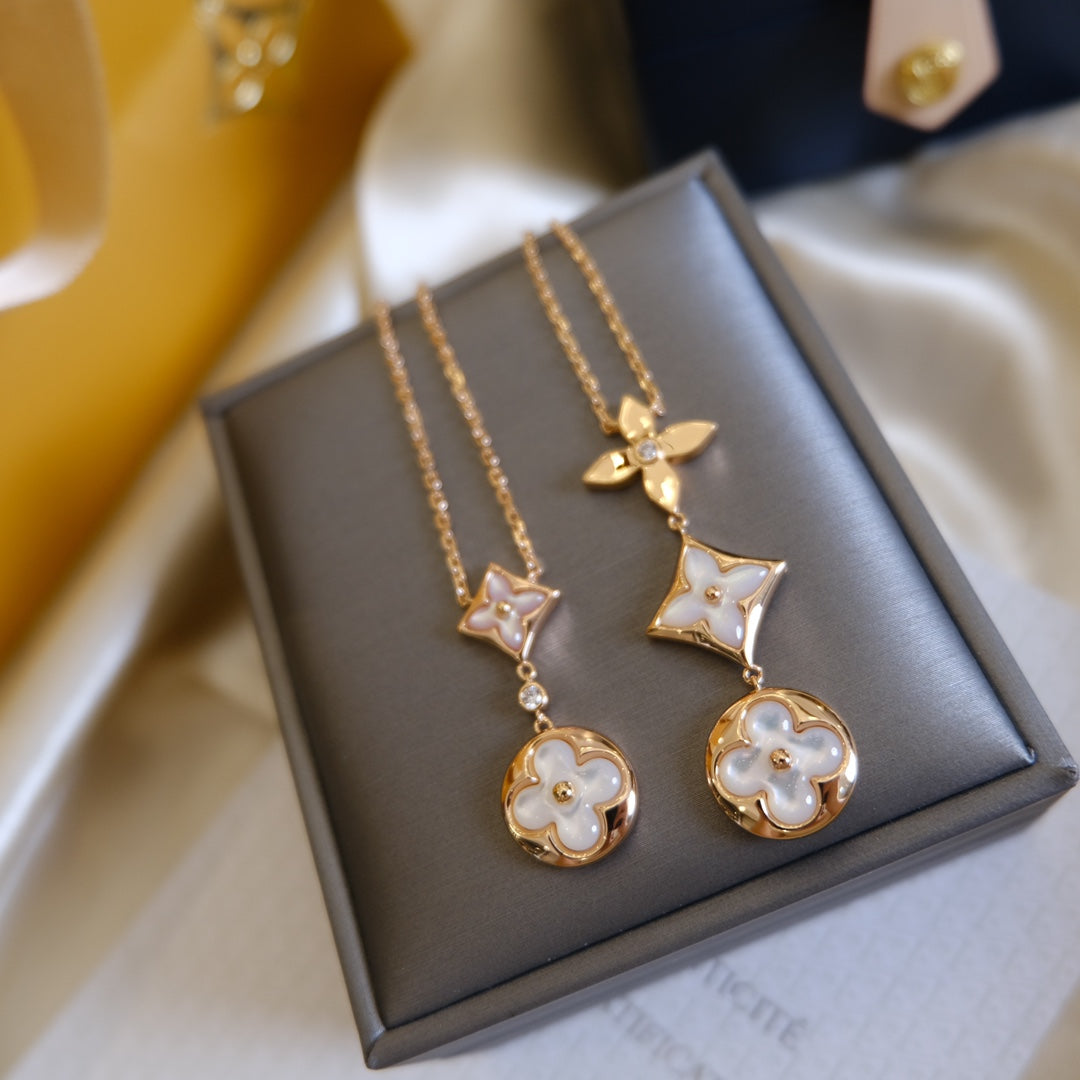 ¡®Imperial¡¯COLOR BLOSSOM LARIAT NECKLACE PINK GOLD WHITE MOTHER PEARL AND DIAMOND