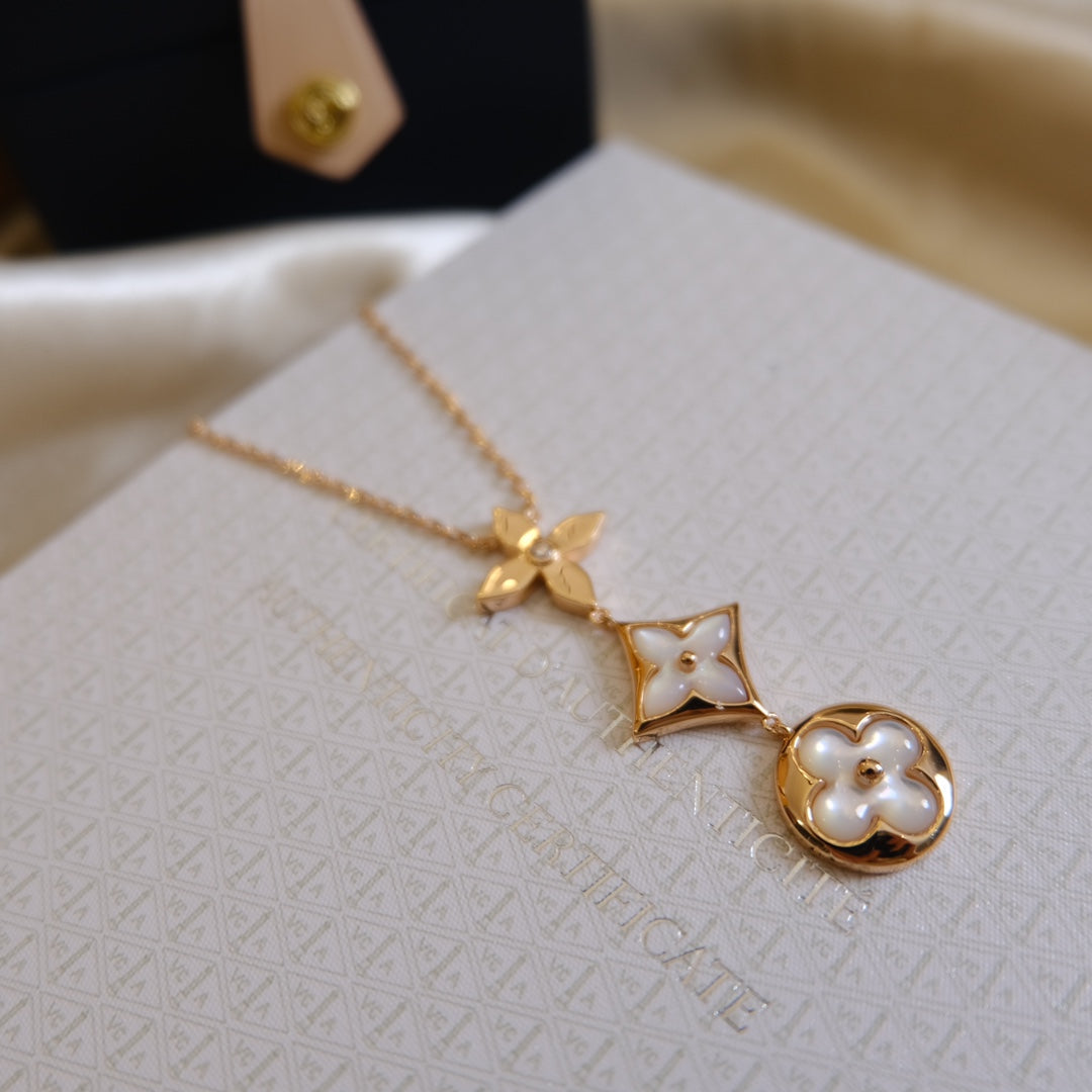 ¡®Imperial¡¯COLOR BLOSSOM LARIAT NECKLACE PINK GOLD WHITE MOTHER PEARL AND DIAMOND