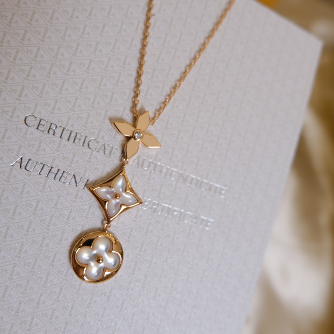 ¡®Imperial¡¯COLOR BLOSSOM LARIAT NECKLACE PINK GOLD WHITE MOTHER PEARL AND DIAMOND
