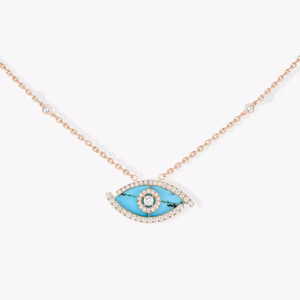 [Imperial Jewelrys]Lucky Eye Diamond Necklace in Rose Gold and Turquoise