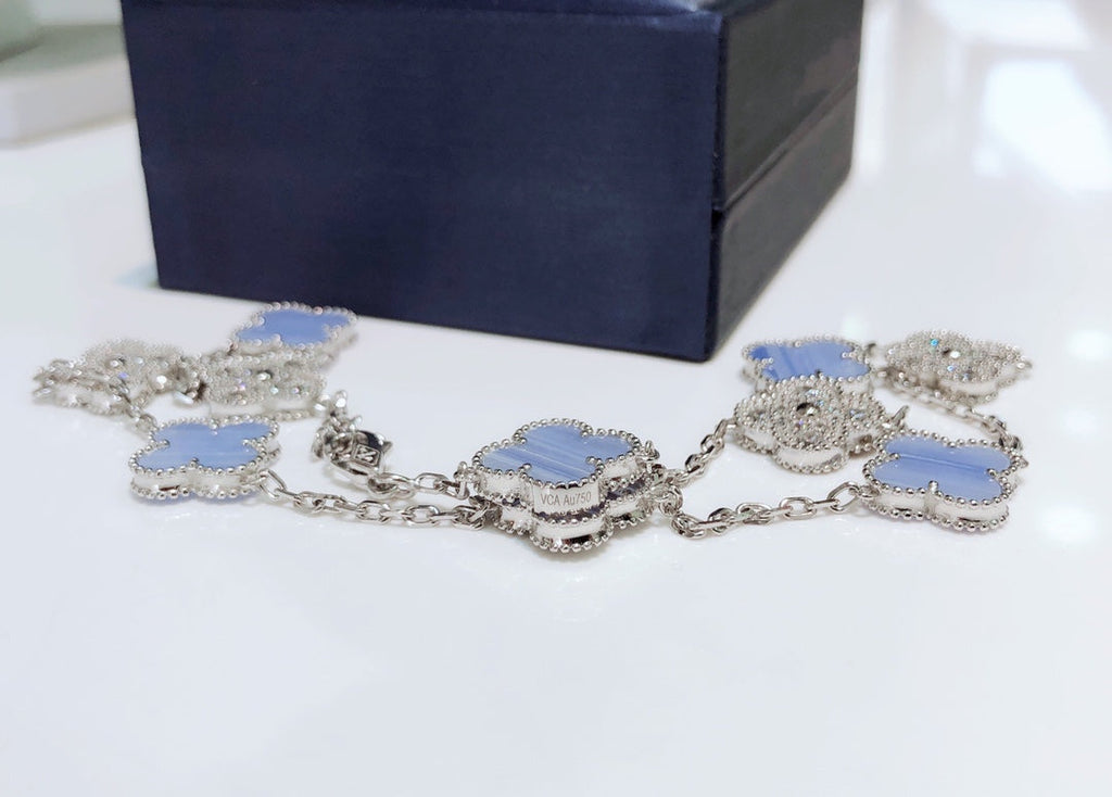 ¡®Imperial¡¯CLOVER 10 MOTIFS CHALCEDONY DIAMONDS SILVER NECKLACE