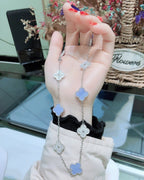 ¡®Imperial¡¯CLOVER 10 MOTIFS CHALCEDONY DIAMONDS SILVER NECKLACE