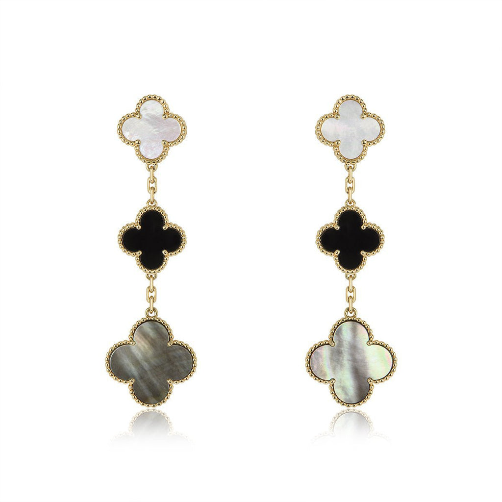 ¡®Imperial¡¯CLOVER EARRINGS GOLD ONYX MOP 3 MOTIF